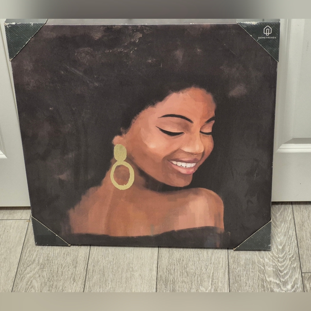 Home Trends Elegant Portrait Canvas Featuring A Black Lady with Gold Accents NEW